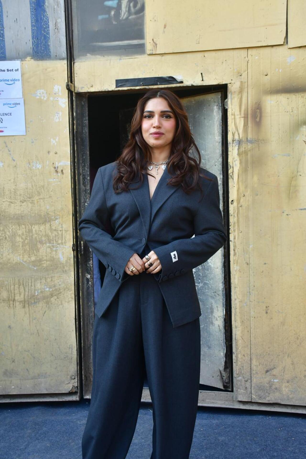 Bhumi Pednekkar was spotted looking effortlessly chic in a tailored black pantsuit, exuding power and elegance as she stepped out to promote Daldal.